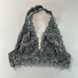 Intimately‎ Free People Lace Bralette Gray XS Floral Halter Sheer Stretchy Soft